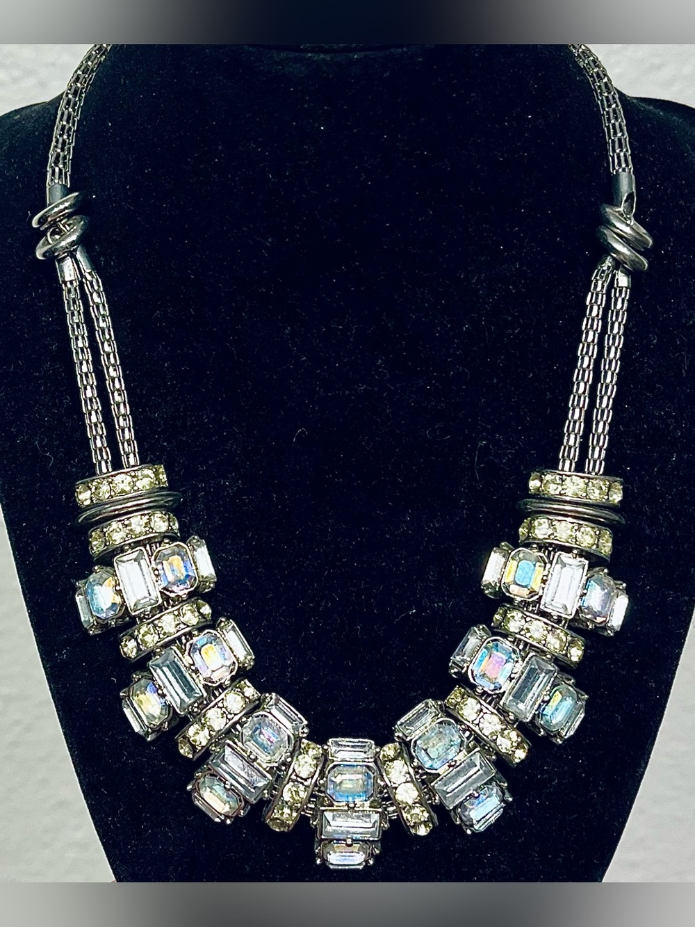 Vintage Silver Tone Crystal Statement Necklace